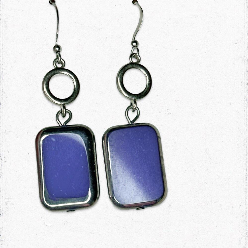 5349. Blue Enamel Silvertone Earrings